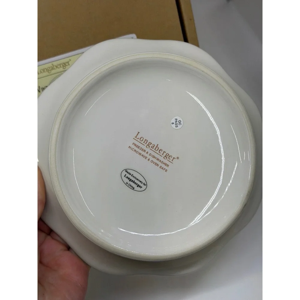 Longaberger VTG‎ Vine Candle Holder Cream Pottery Embossed Leaf Scalloped 71348